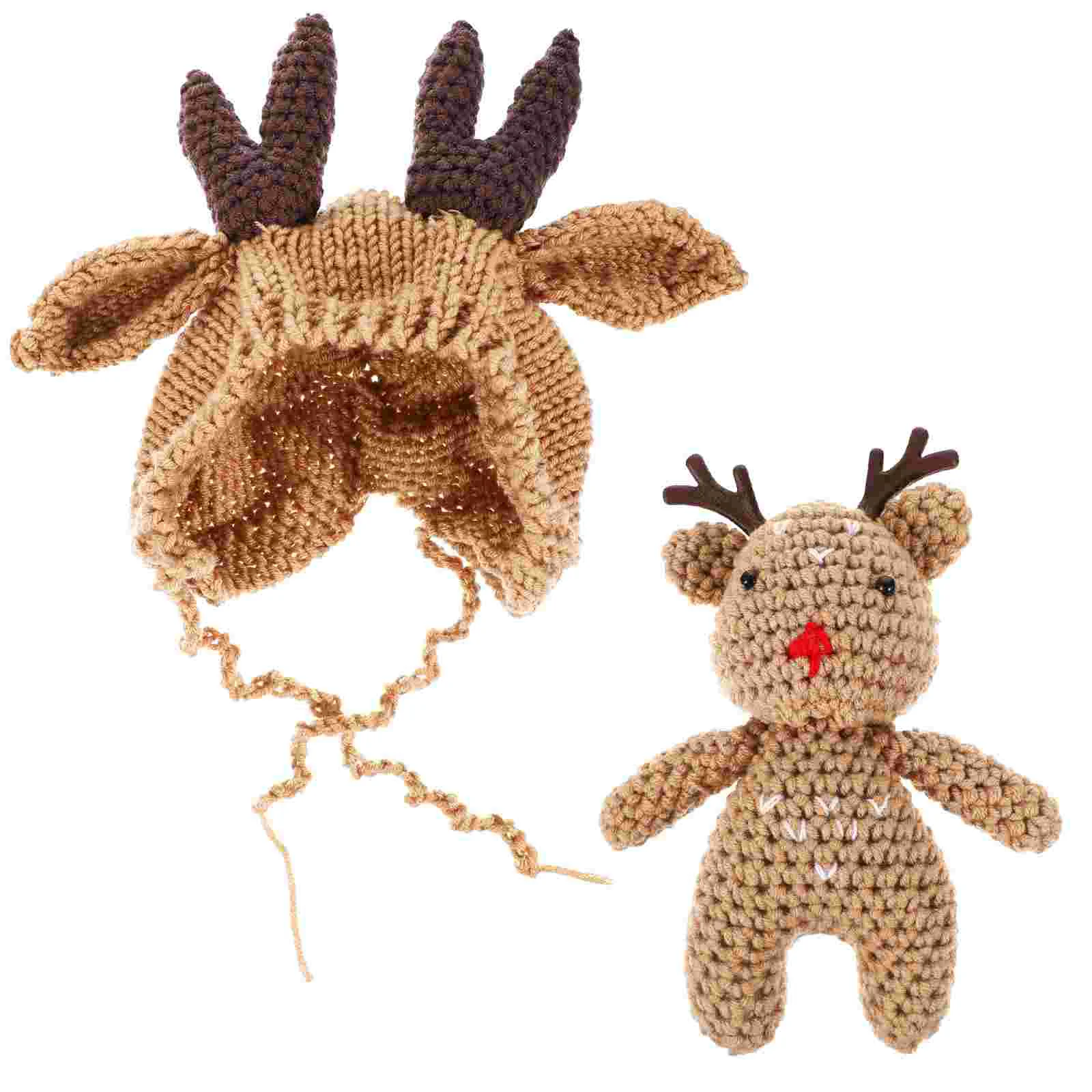 Crochet Kits Photo Props Infant Beanie Cartoon Hat Antler Cap Brown Baby Wool Newborn