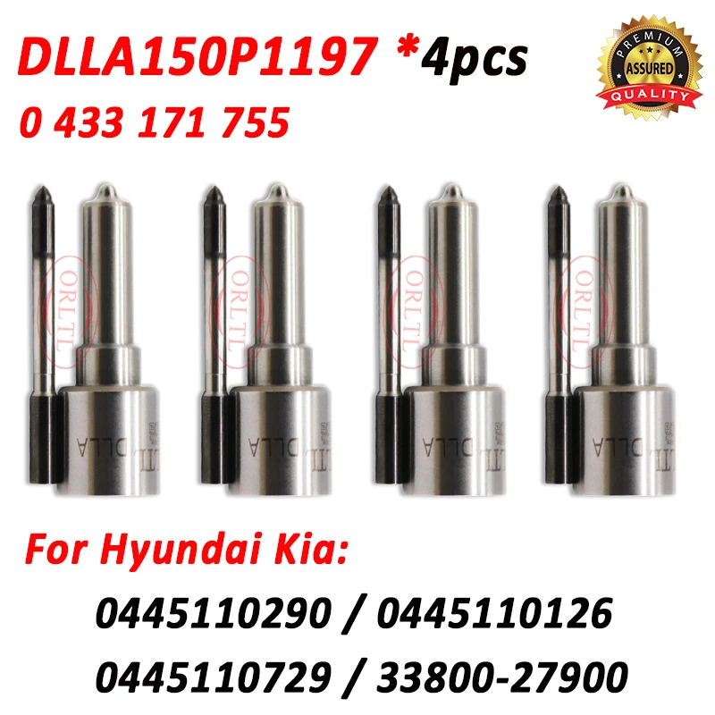 

4pcs DLLA150P1197 0433171755 New Diesel Fuel Injector Nozzle DLLA 150 P 1197 for Hyundia Kia 045110290 0445110126 33800-27900