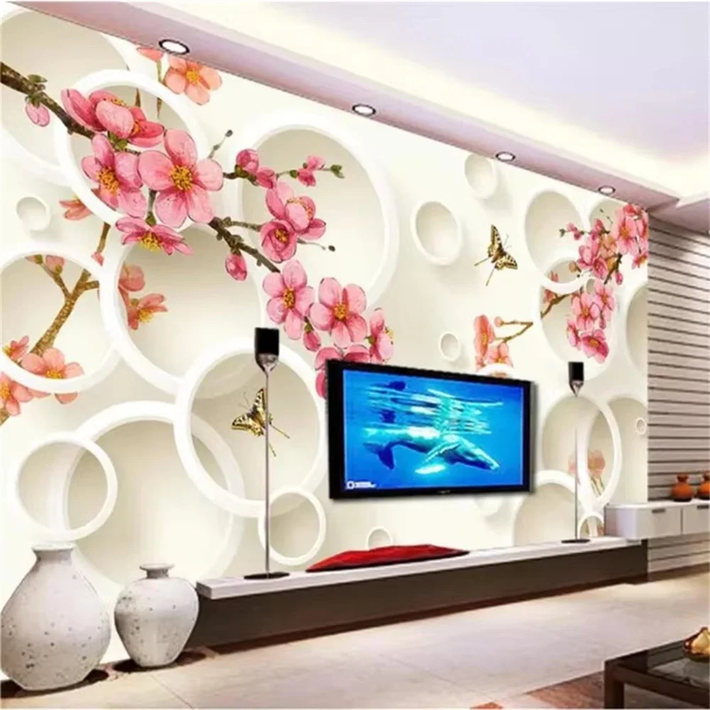 

Custom Photo Wallpaper 3d Living Room Peach Blossom Flower Circle Bedside TV Background Wall paper circle flower papel de parede