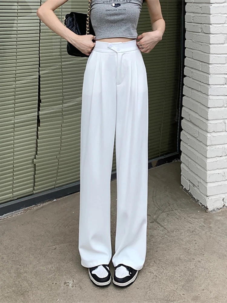 Zoki Korean S-4Xl Women Suit Wide Leg Pants Summer Thin High Waist Straight Trousers Fashion Office Lady Harajuku Casual Pant