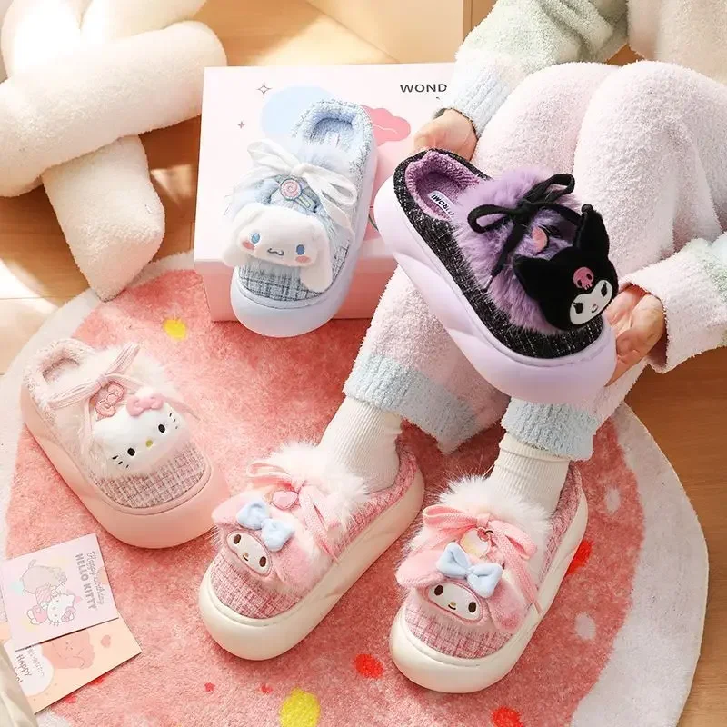 Cinnamoroll Anime Hello Kitty Sanrio Ins Baumwollhausschuhe Niedliche Kawaii Kuromi Indoor Home Fleece Hausschuhe Geschenke für Mädchen