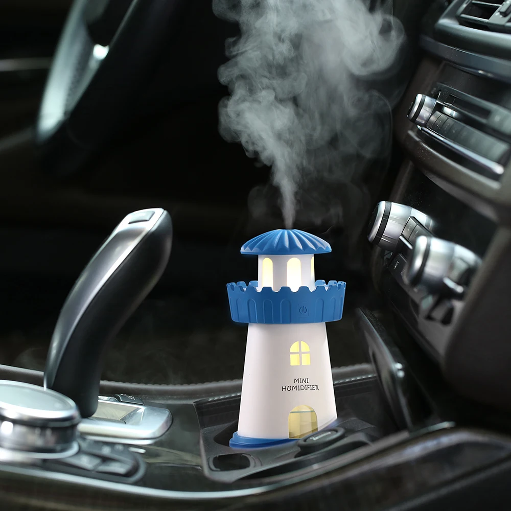 Air Purifier 150 ML Lighthouse Automobiles Humidifier Auto Decor Night Light Tower Household Mist Maker Car Interior Accessories