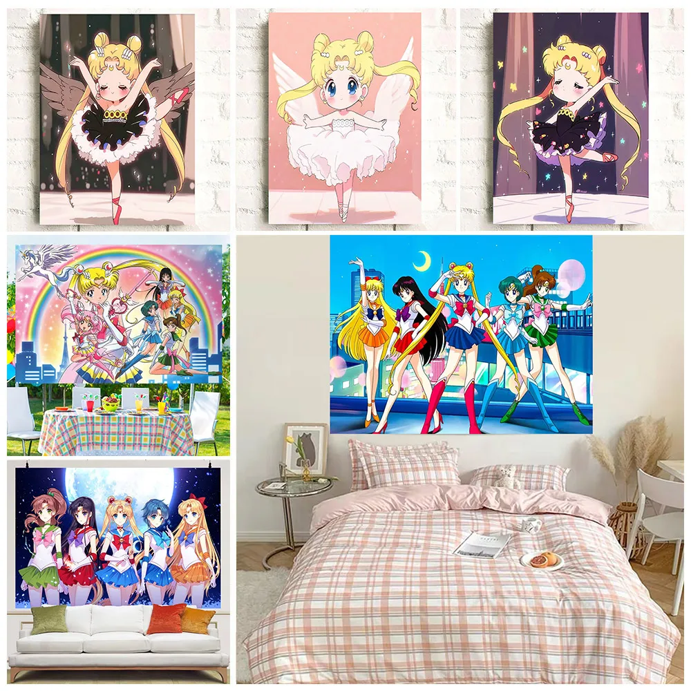 

Anime Cute Sailor Moon Girl's Birthday Party Decoration Baby Shower Children Room Bedroom Wall Decoration Vinyl Background Props