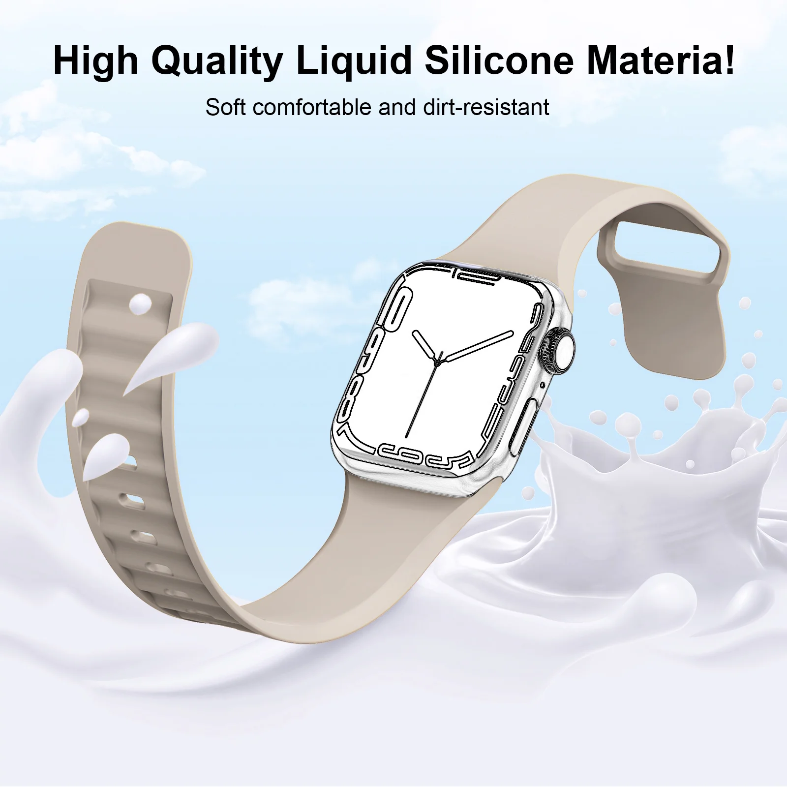 حزام ساعة سيليكون 5 شرائط - أنيق وجيد التهوية، متوافق مع Apple Watch Series 10، 9، 8، 7، 6، SE، SE2، Ultra 2-