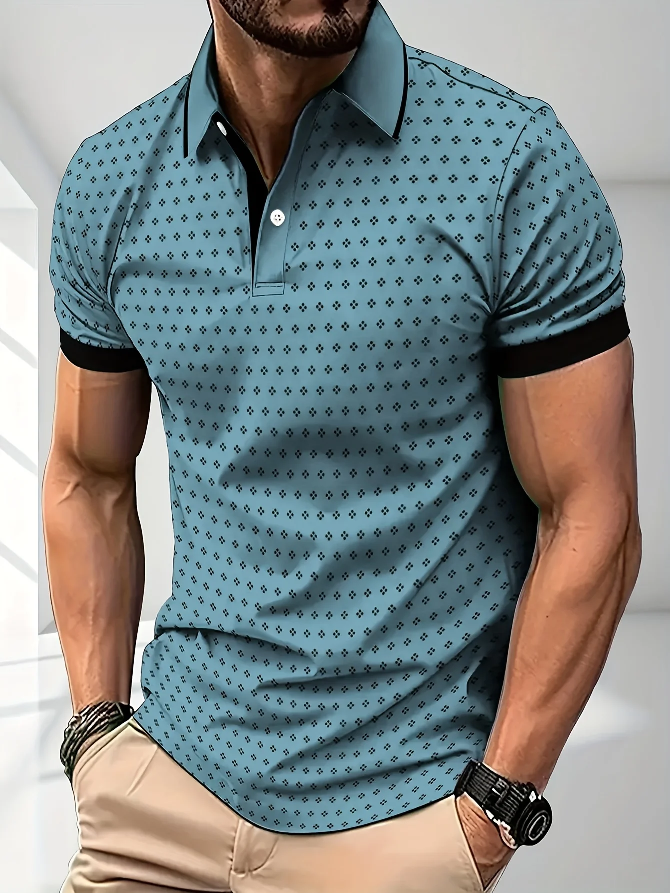 2026 Summer New Style Men's Short-Sleeved Polo Shirt - Street Casual Fashion Comfortable Breathable 3D Dot Pattern Print