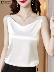 2024 ZANZEA Elegant Office Lady Shirt Women Fashion Sleeveless Blouse Summer Solid OL Work Tops Casual O Neck Blusas Party Tunic