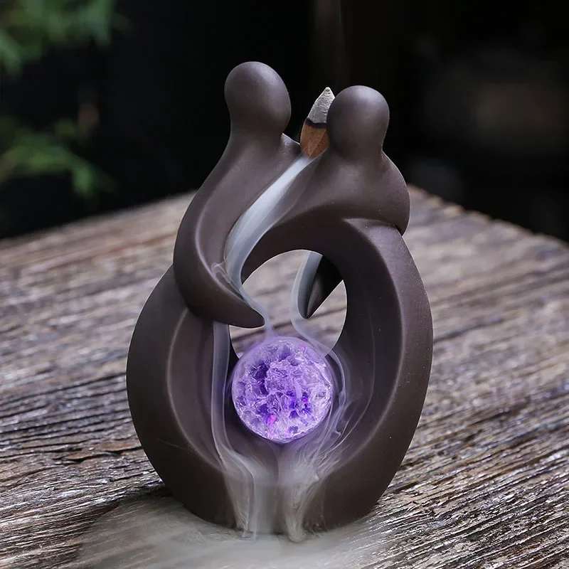 

Creative Couple Led Light Backflow Incense Burner Ornament Bedroom Home Yoga Decoration Crafts(Without Incense)