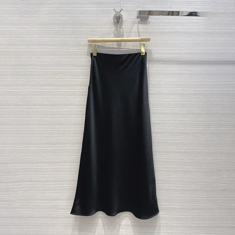 TOT* 2024SS New High Waist Loose Straight Simple Silk Halter Long Women's Dress Black A-line Skirt Y2k Skirts Women Clothing