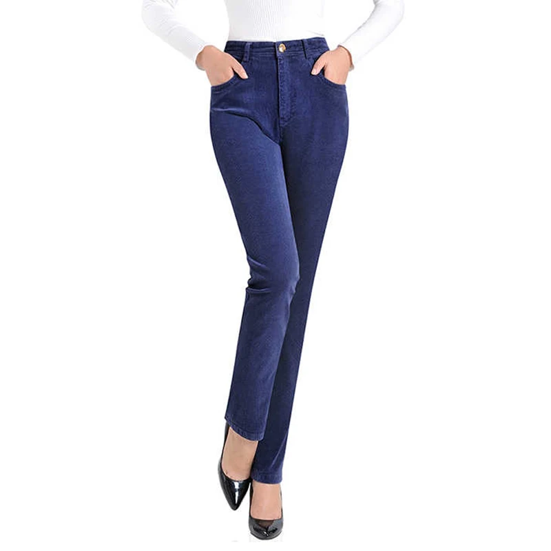 Office Mom Corduroy Straight Pants Women Eleagnt High Waist Formal Pantalones Big Size 35 Ol Spodnie Classic Trousers New Broek