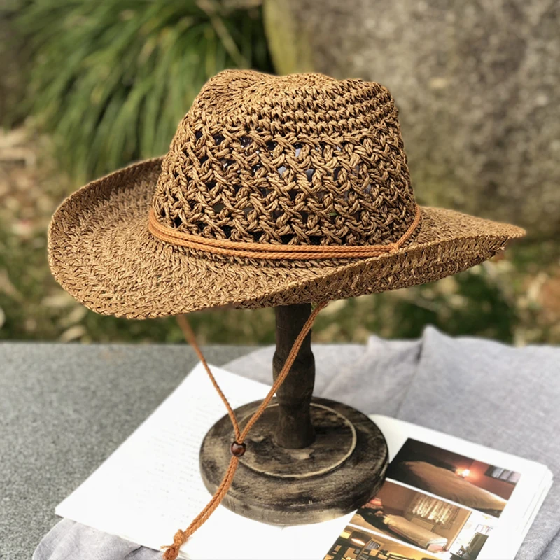 2022 Women\'s Summer Bucket west cowboy Straw Hat Panamas UV Protection Sun Visor Seaside Beach Hat Tide Summer Hats