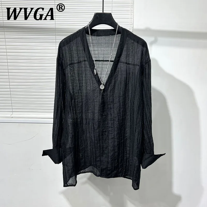 

WVGA Летние новые мужские рубашки оригинального дизайна с вырезами и драпировкой Шикарная повседневная модная рубашка с длинными рукавами и v-образным вырезом W8075