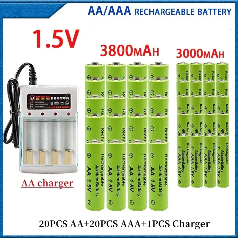 

1.5V rechargeable battery, AAA3800 + AA 3000mAh+Charger, alkaline technology, suitable for remote control, toys / computers, etc