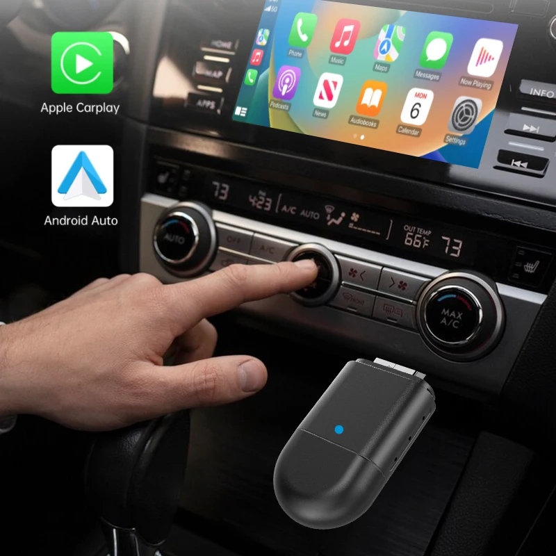 Mini adaptador carplay sem fio usb & tipo-c interface dupla carplay dongle com fio carplay android auto para sem fio wifi6 bt5.0 caixa