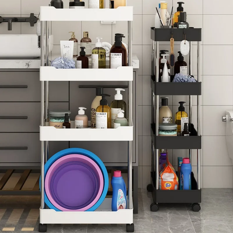 Rolling Storage Cart Mobile Shelving Unit Kitchen Laundry Room Rack Bathroom Organization Living Room Storage Easy Mobility