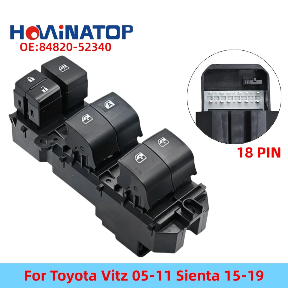 HOWINATOP 84820‑52340 13Pin RHD Power Window Master Switch Single Auto For Toyota Vitz 05‑11 Sienta 15‑19 OEM Replacement
