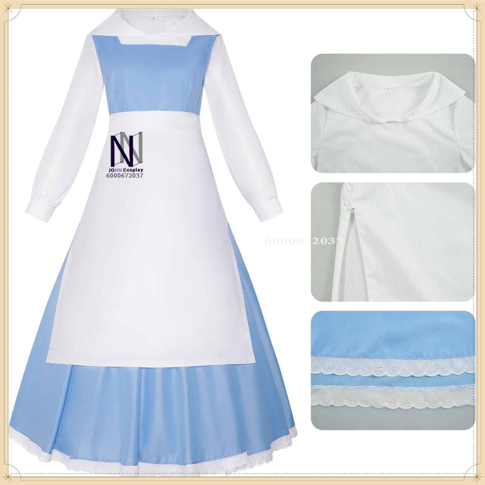 

Classic Animated Movie Character Belle Cosplay Costume Women's Blue Maid Princess Dress Full Set High Quality Anime Clothes
