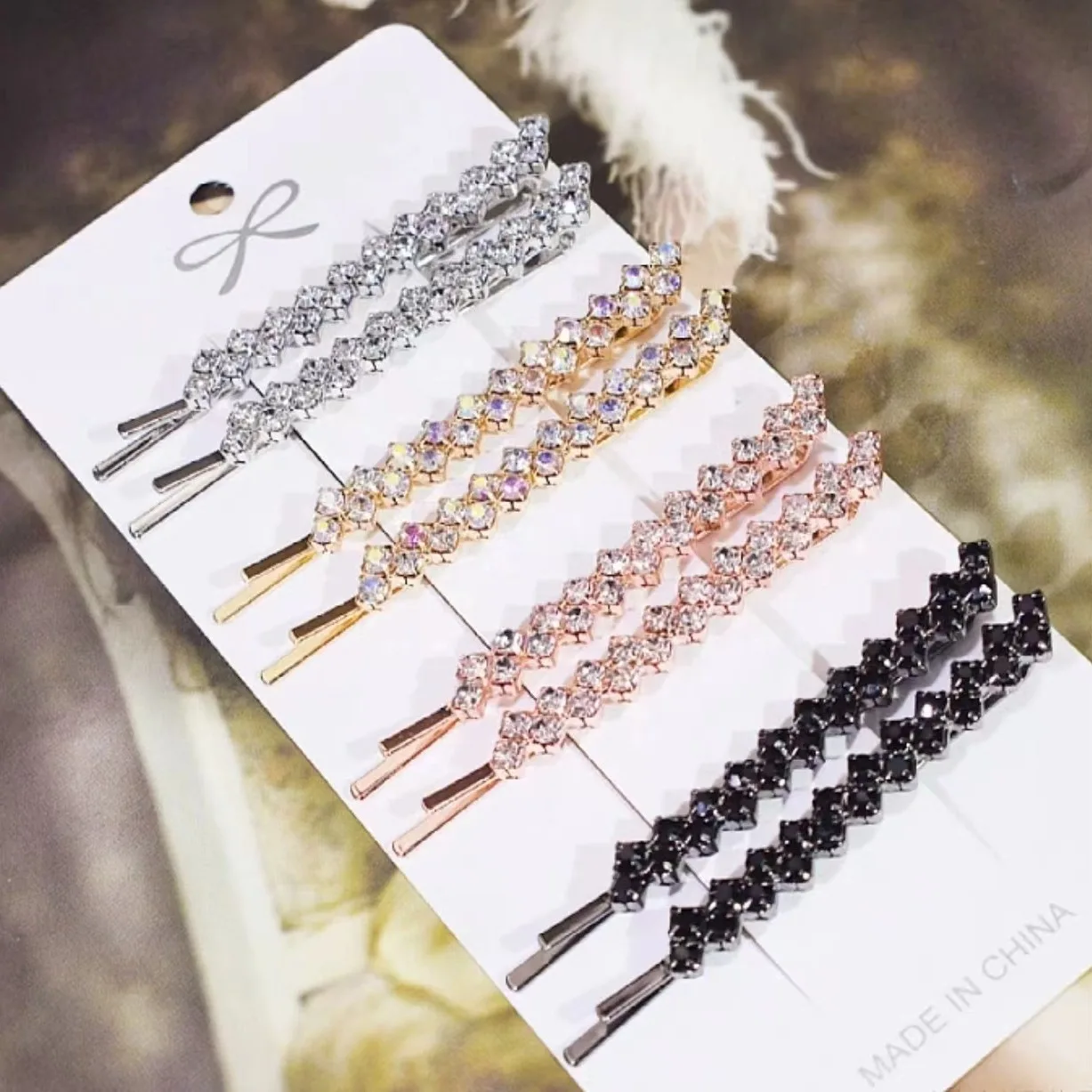 2pcs Shining Crystal Rhinestone Hair Clip For Women Elegant Korean Design Stick Hairpin