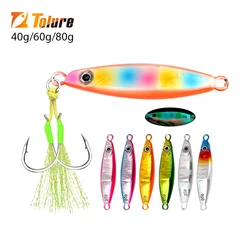TOLU 2024 NEW 3D Eyes Slow Sinking Metal Jig Lure 40g 60g 80g Saltwater Shore Casting Fishing Lure Vertical Metal Jig With Hooks