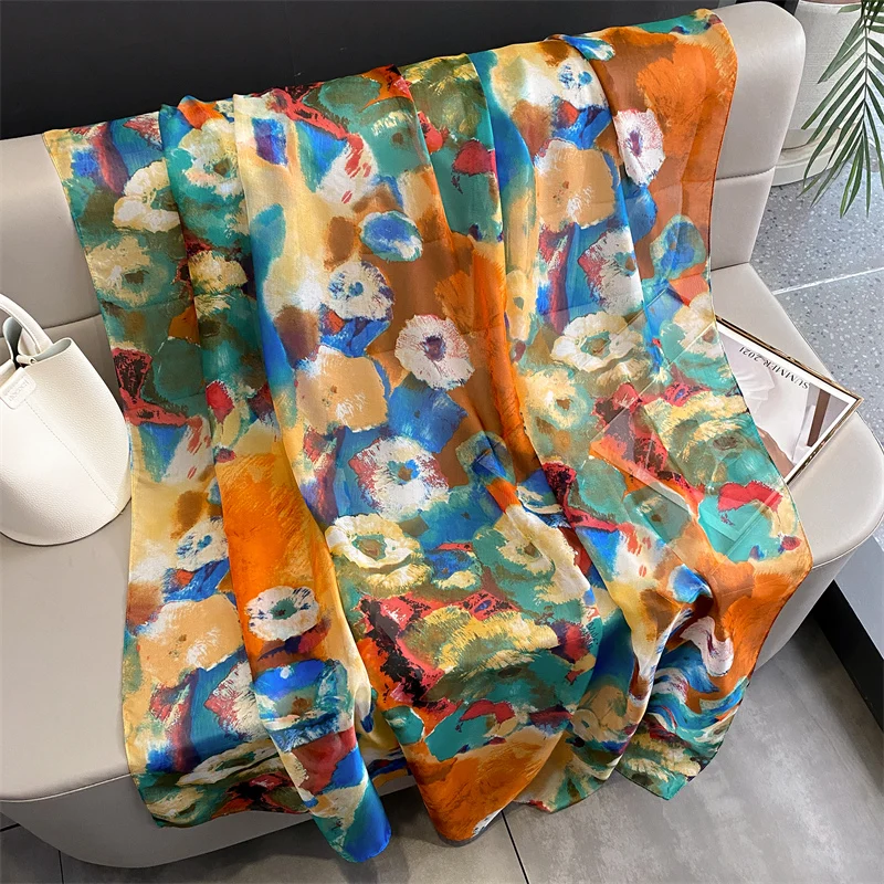 New Spring Large Female Summer Silk Thin Hijab Wraps Women Elegant Floral Scarf Shawl Pashmina Beach Stoles Bufanda Foulard 2024