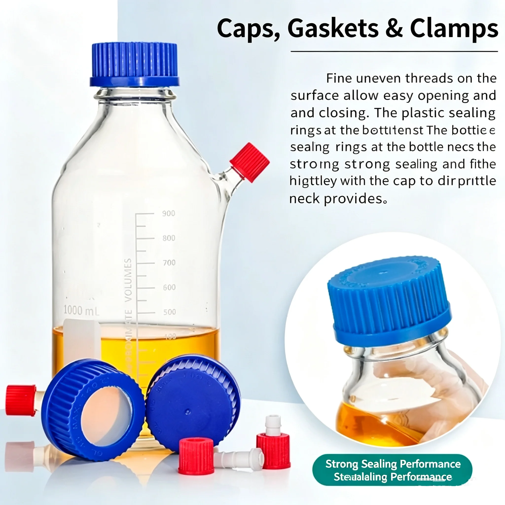 2PCS Screw-top bottle blue cap bottle open bottle reagent bottle cap gl14/gl18/gl25/gl32/gl45/pp/pbt/PTFE plastic cap