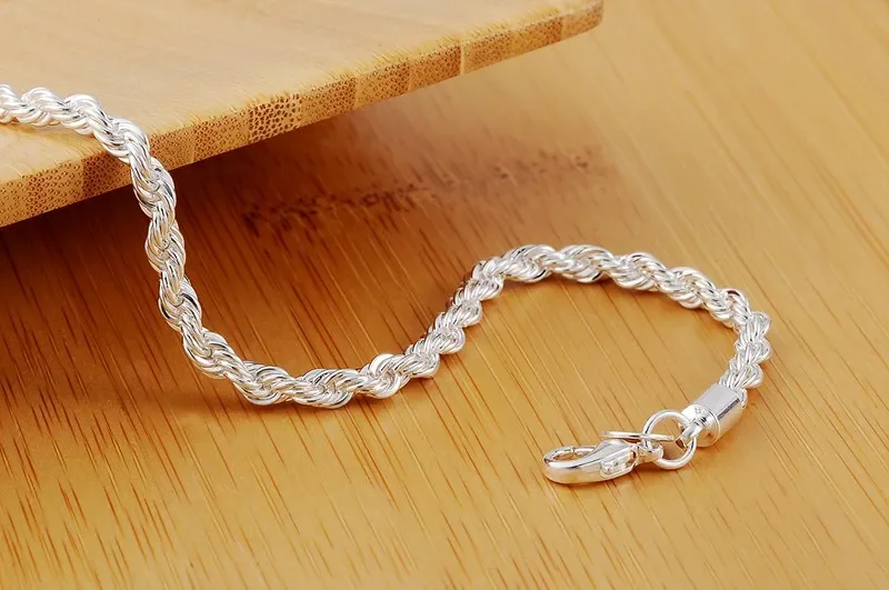 Mode Charme 925 Sterling Zilveren Armband Voor Man Vrouw 4Mm Twisted Touw Ketting Fijne Sieraden Huwelijksfeest Kerstcadeau Prima