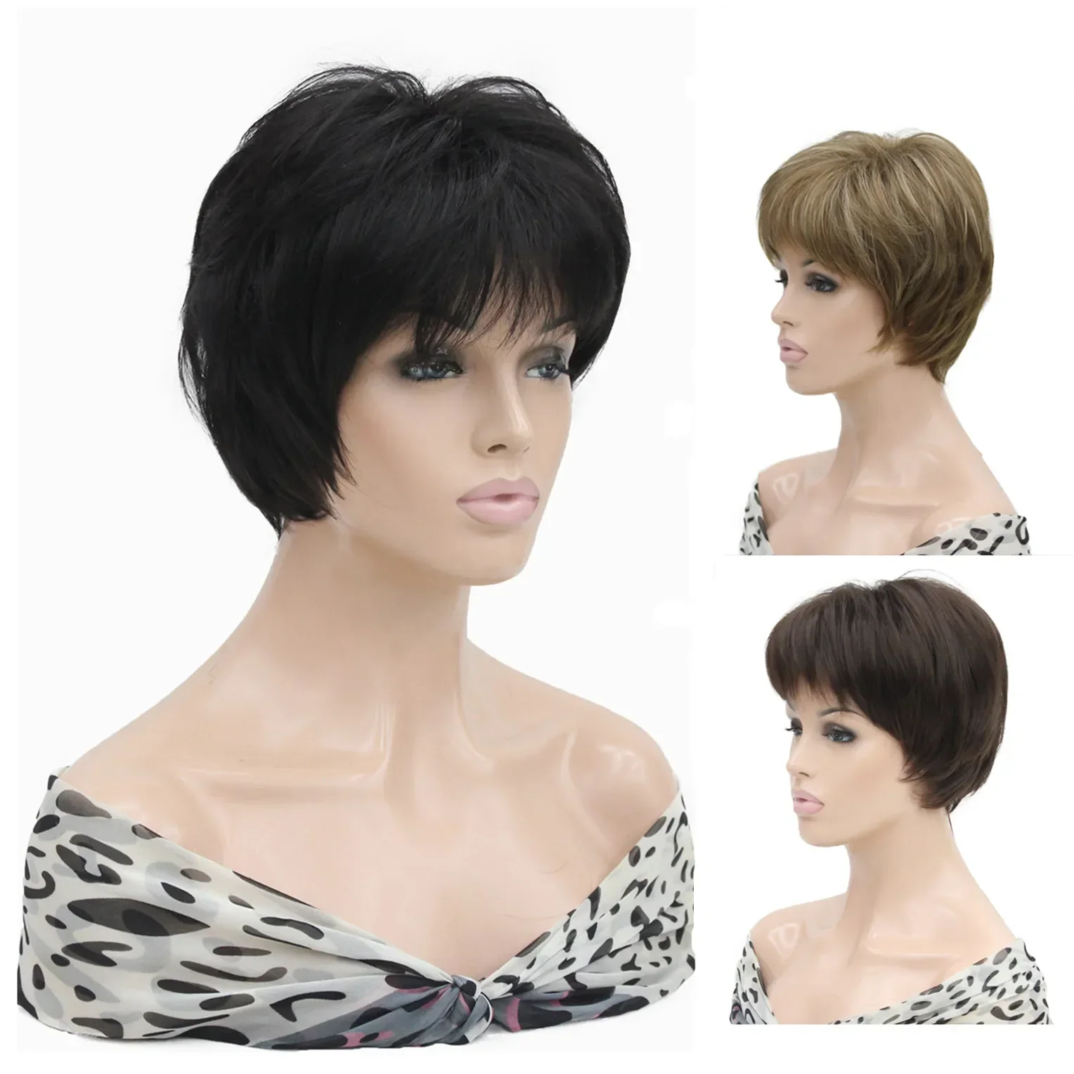 

Women's Short Straight Wigs Biack/Blond Synthetic Hair Bob Natural Wig