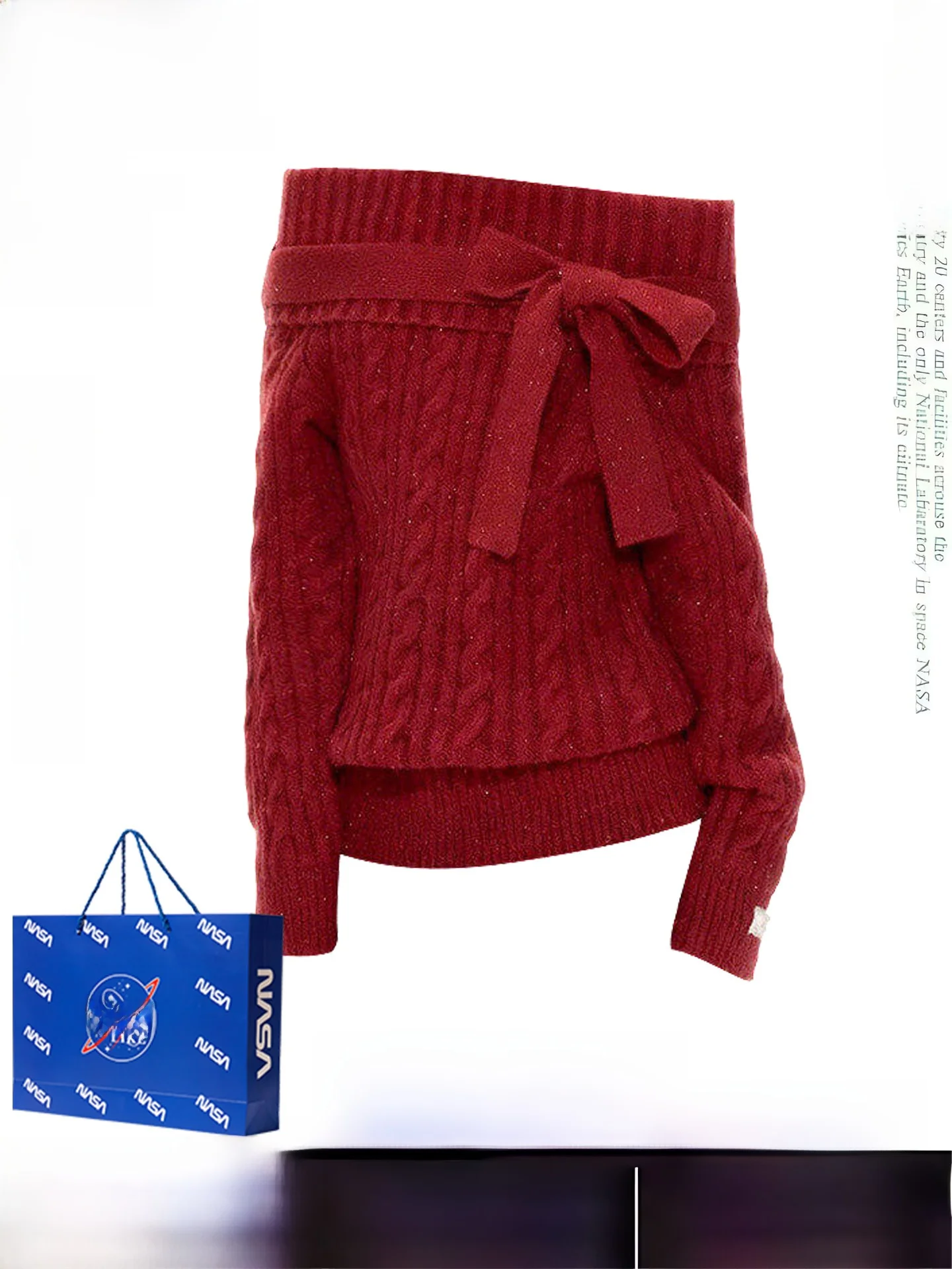 

Pure Desire Knot One oulder Sweater Women's Autumn Winter Red New Year Slimming Trendy Top Korean Sle Long Sve