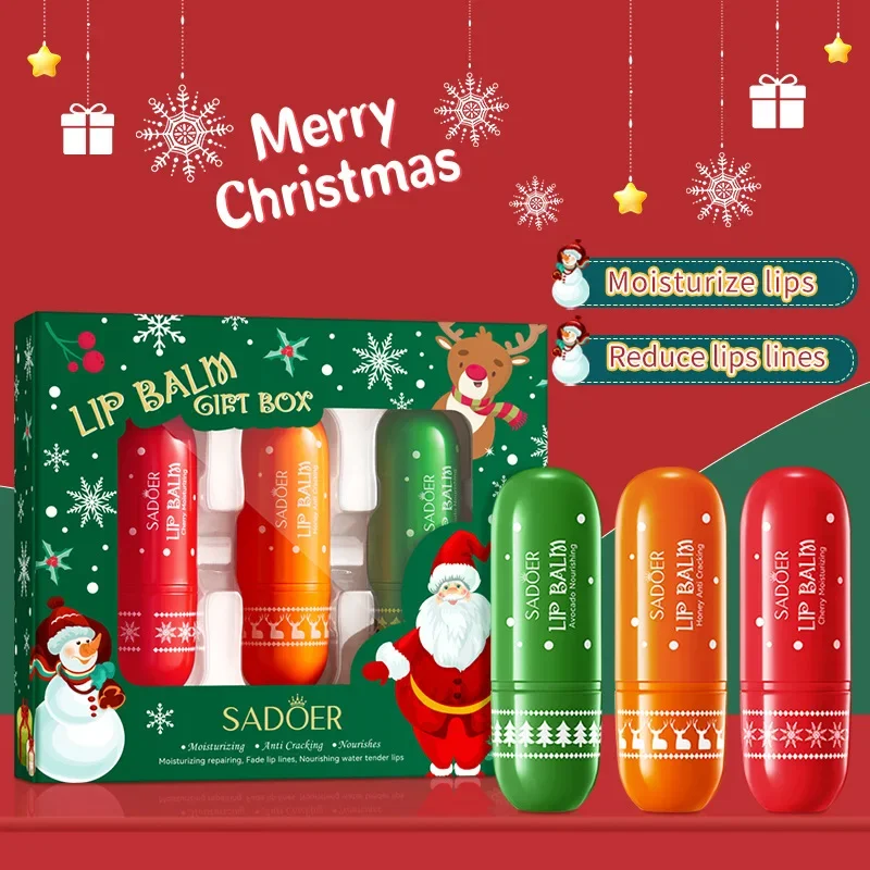 Recomendar SADOER Natal Lip Balm Conjunto de presente de bálsamo labial outono/inverno