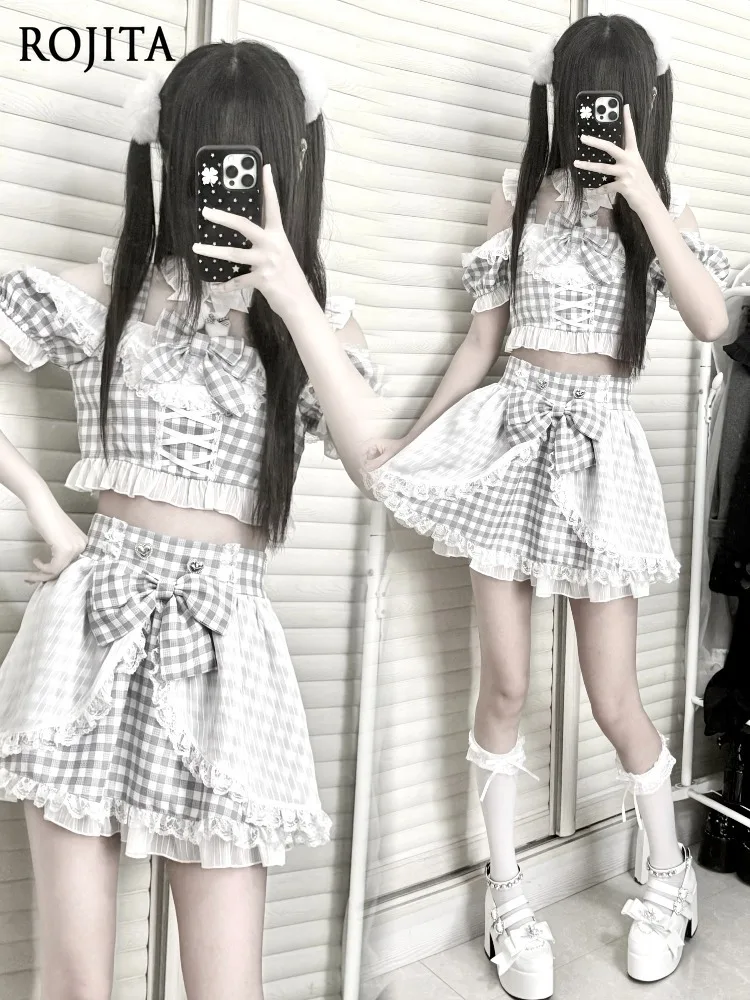 

Mass-Produced Type Costume Set Stage Outfit Cute Underground Idol Playful Plaid Short Top and Short Skirt Two-Piece Sets Women