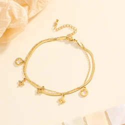 Women's Fashion Anklet Hollowed Out Clover and Star Decoration Simple and Delicate Style Suitable for Daily Wear and Gifts