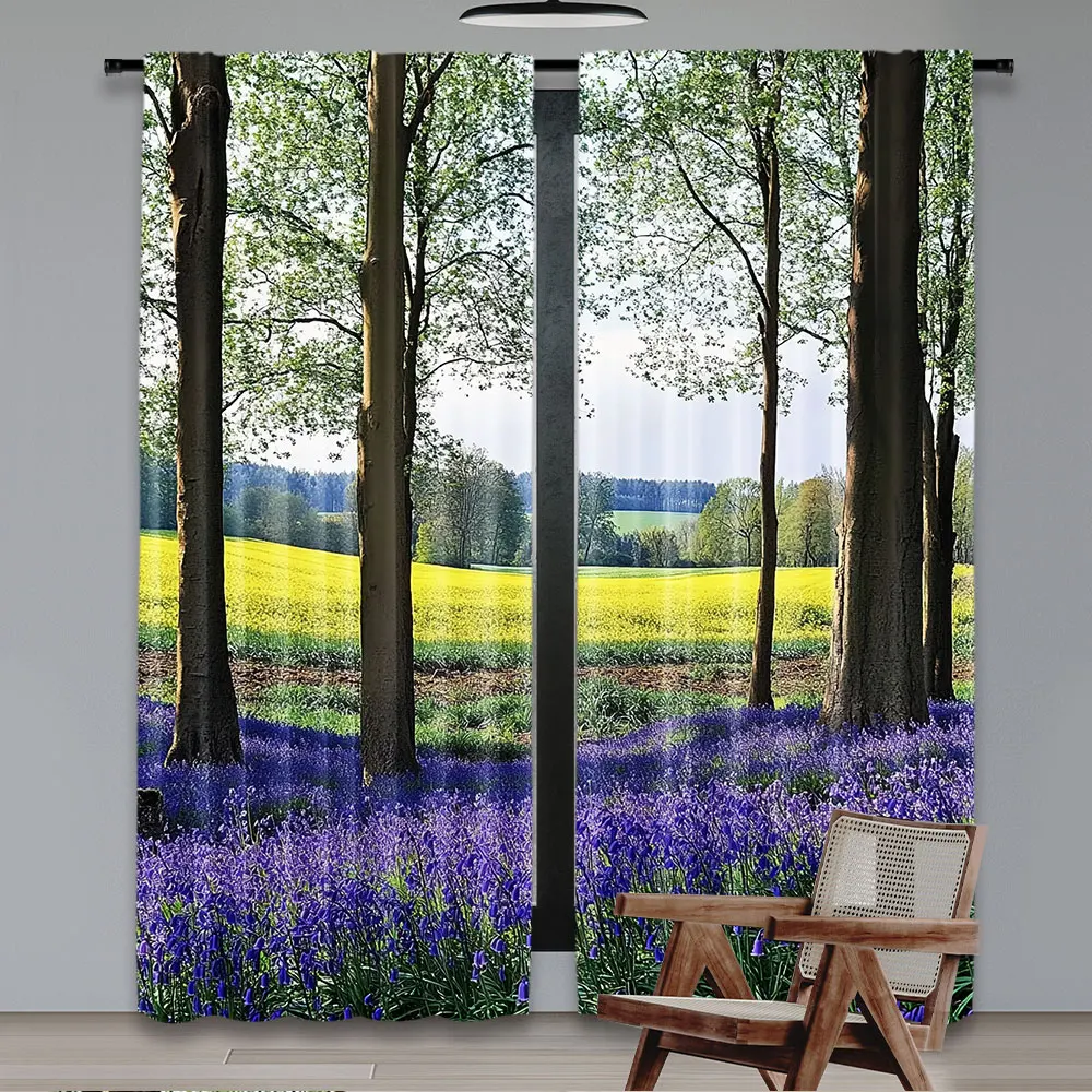 2Pcs Woodland Curtain Bluebells In Wepham Woods Wildflower Spring Rural Environment Suitable For Bedroom Bathroom Living Room