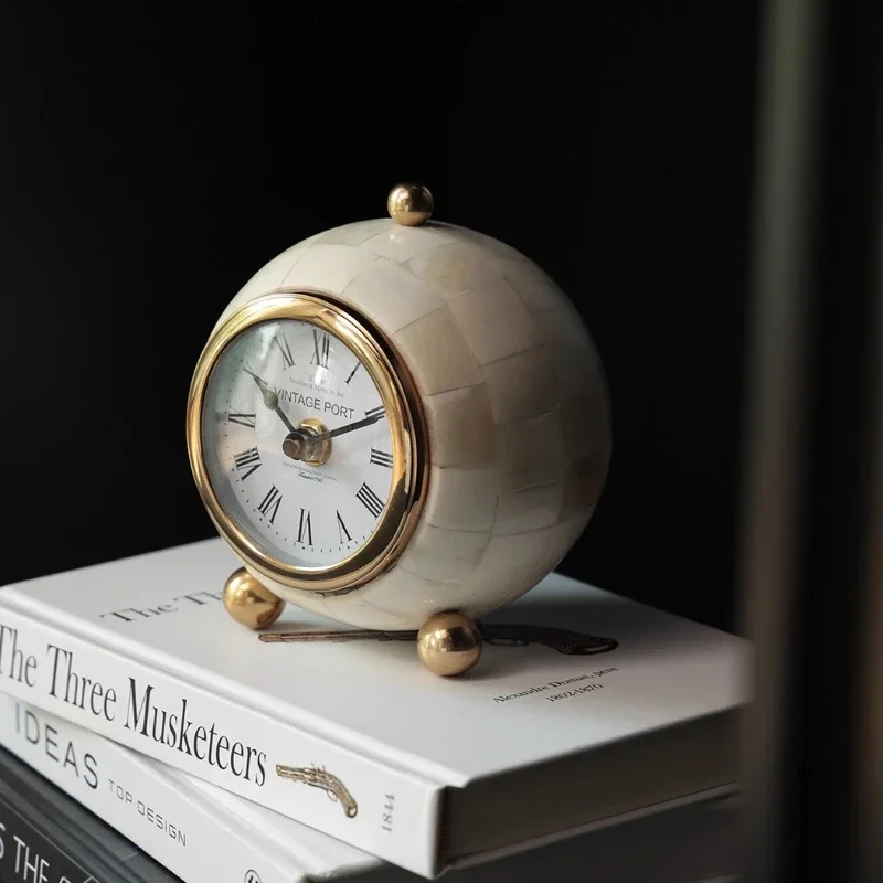 Natural Cow Bone Table Clocks Living Room Decoration Mini Clock Handmade Retro Desktop Clock Nordic Interior Accessories