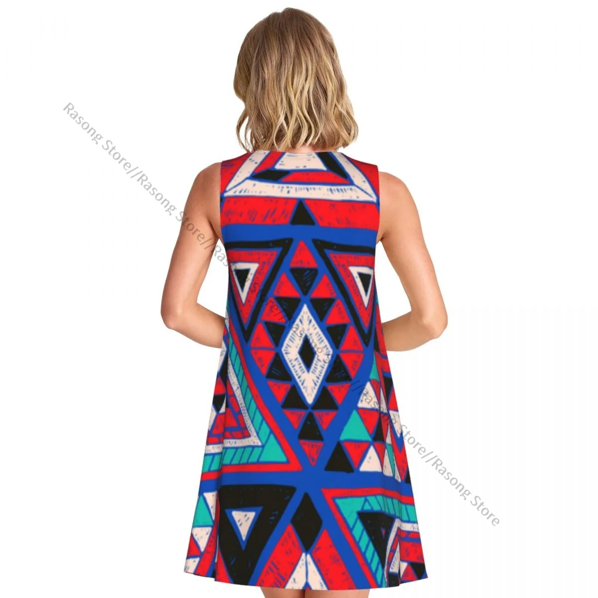 Summer Vest Dress Women's Indian Geometric Triangle Tribal Ethnic Texture Sleeveless Female Dresses