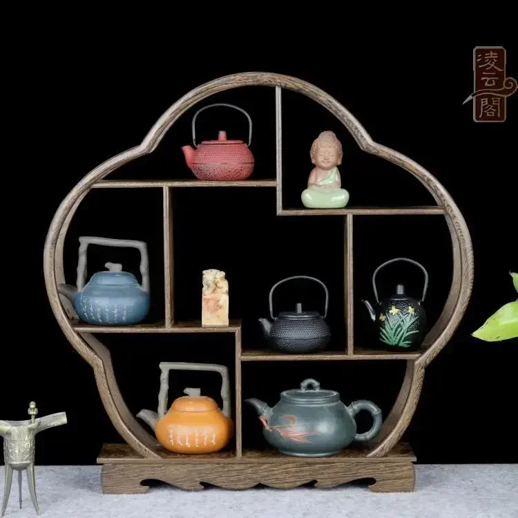 Rack Small Solid Wood Duobao Ge Stone Jade Antique Crafts Ornament Purple Sand Teapot Display Stand