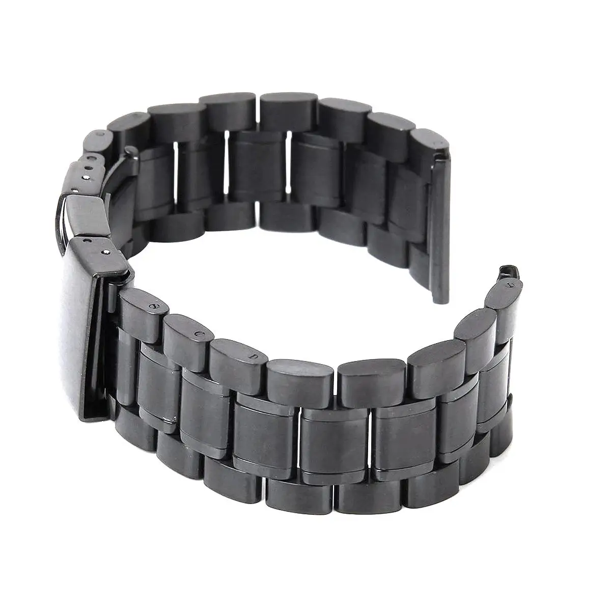 24mm Stainless Steel Solid Links Bracelet Watch Band Strap Straight End with 2pcs Watch Spring Bars (Black)