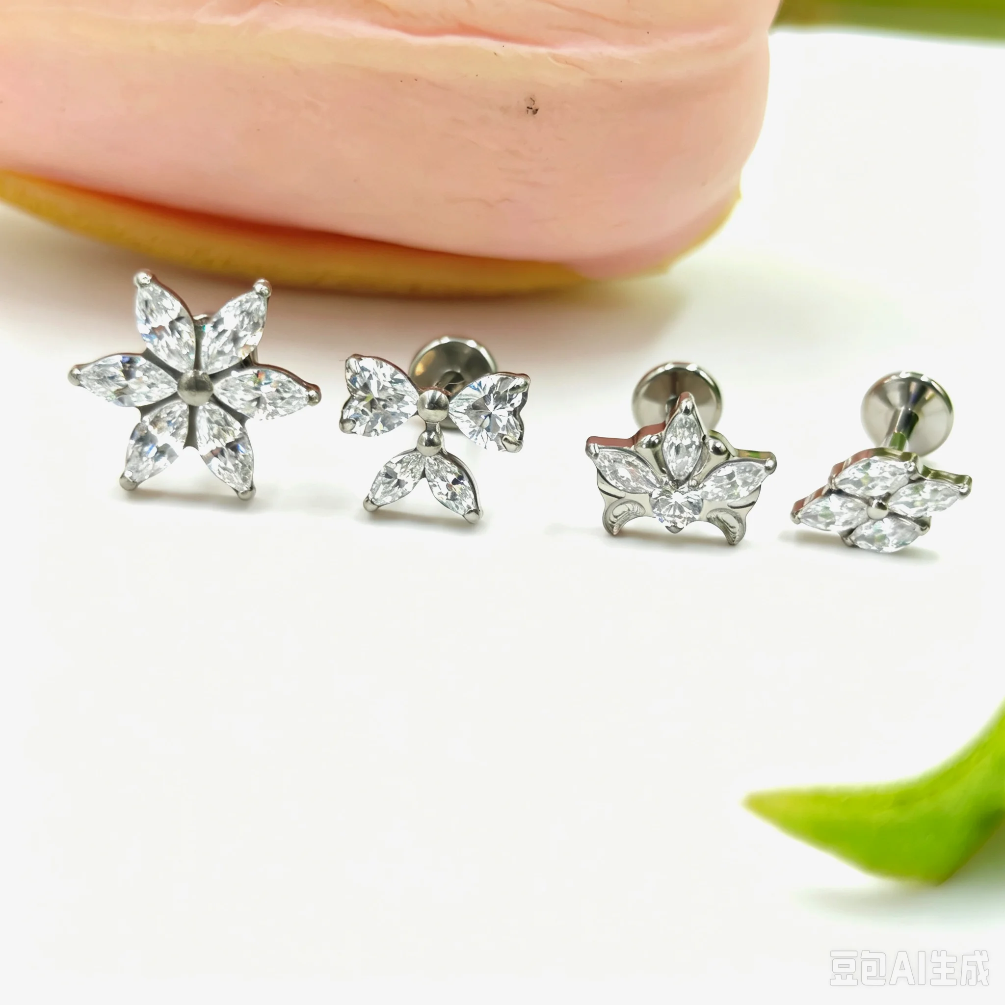 ASTMF136  Titanium Piercing Cross Flower Stud Earring Internally Threaded Cubic Zircon Tragus Helix Piercing Body Jewelry