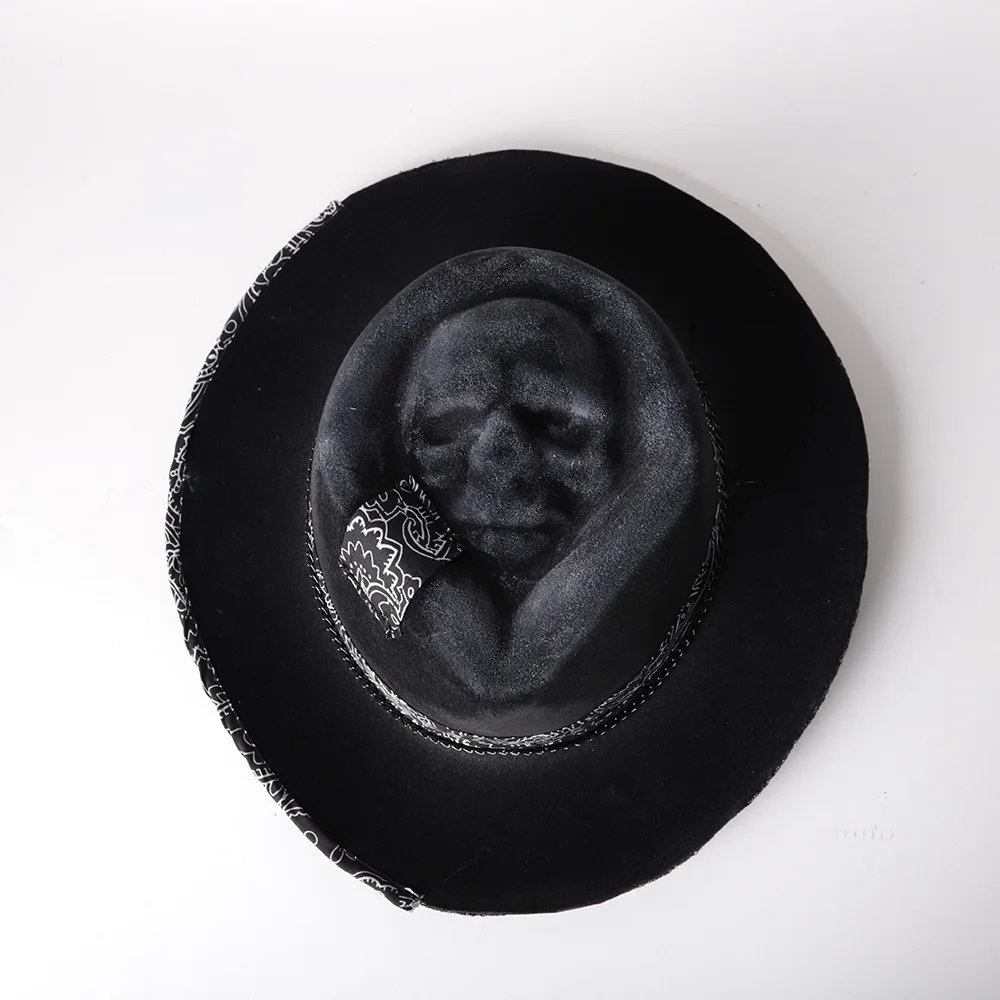 Western-Inspired Skull Cowboy Hat Creepy Handcrafted Embroidered S Unique Halloween Hat For Fashion Statement New Year 2025