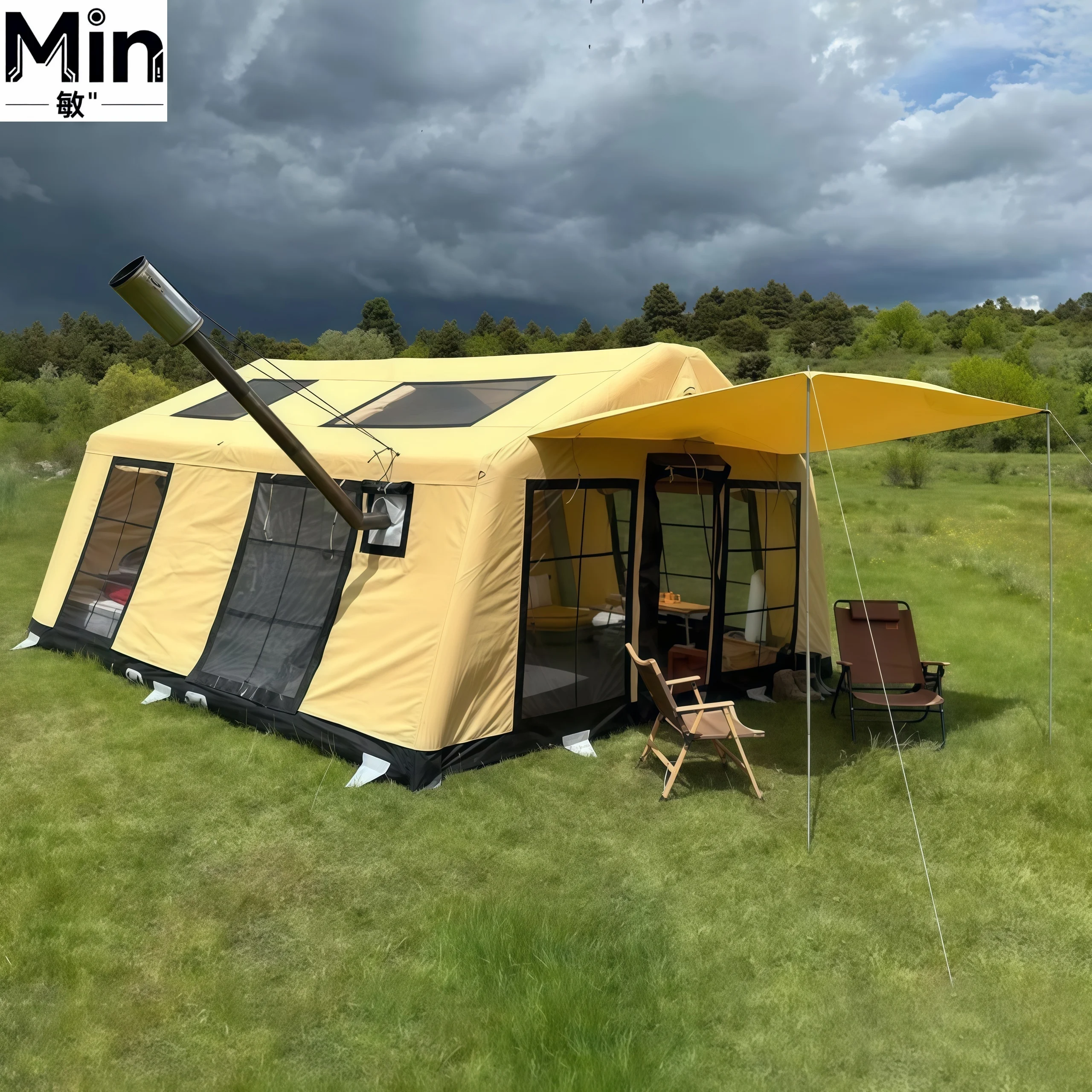 5-8 Person Large PVC Inflatable Camping Tent Waterproof Windproof Outdoor Family Tent with Hand Air Pump for Group Camping