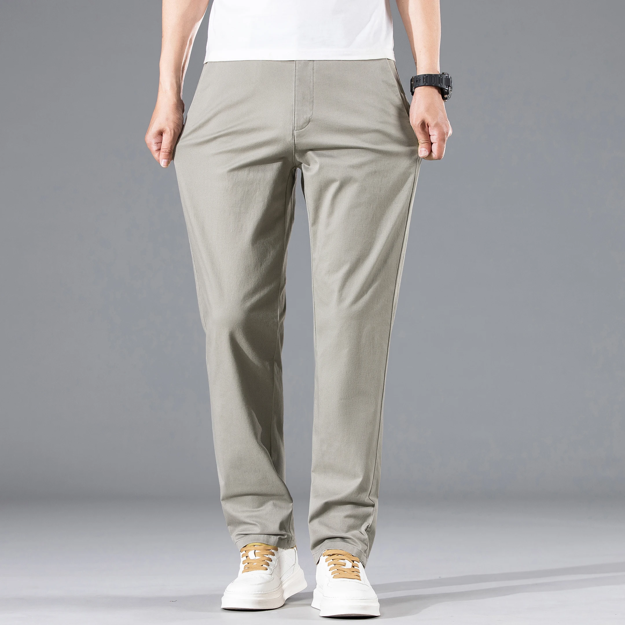 2026 Summer Men's Lightweight Straight Trousers Classic pocket armband branded apparel cotton stretch fit thin casual pants