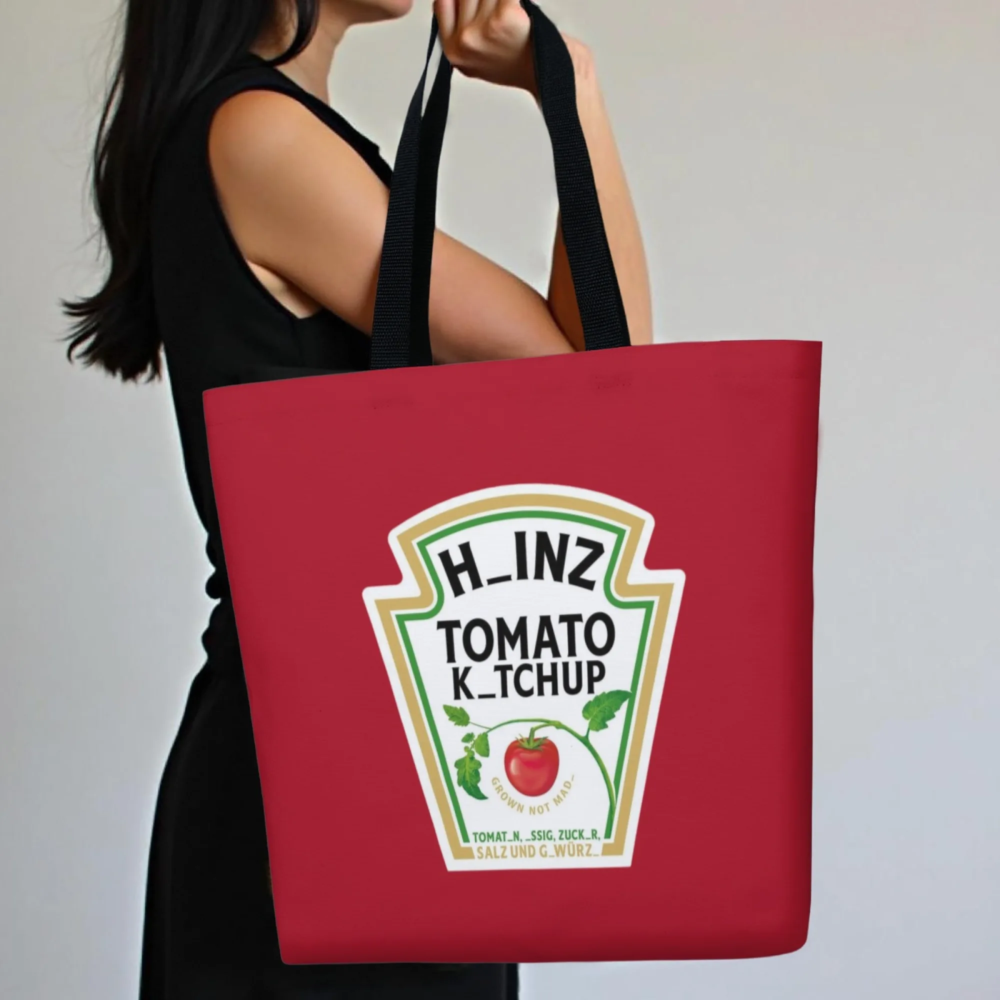 Funny Novelty Heinz Ketchup Print Tote Bag Vintage Food Pattern Canvas Reusable Shoulder Bag Gift for Foodies & Trend Lovers