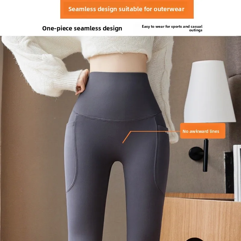 

Comfortable Fce Lined Yoga Pants High Waist Tummy Control Double ket Warmth arkskin Bot plus Size Leggings