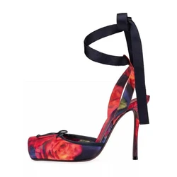 European and American Women's Summer Cross Tie High-heeled Ballet Runway Shoes, Wedding Shoes, Thick Soled Banquet Shoes