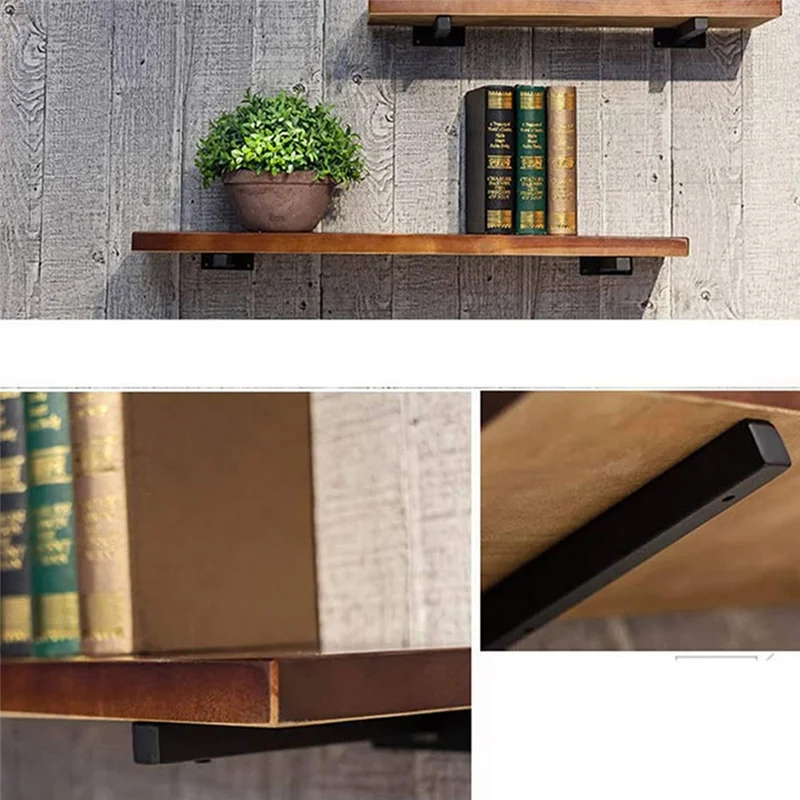 ABMO Wall Shelf Iron Support 2Pcs Heavy Duty Floating Bracket Black Board Home Office Kitchen Storage Rack Shoe Ledge