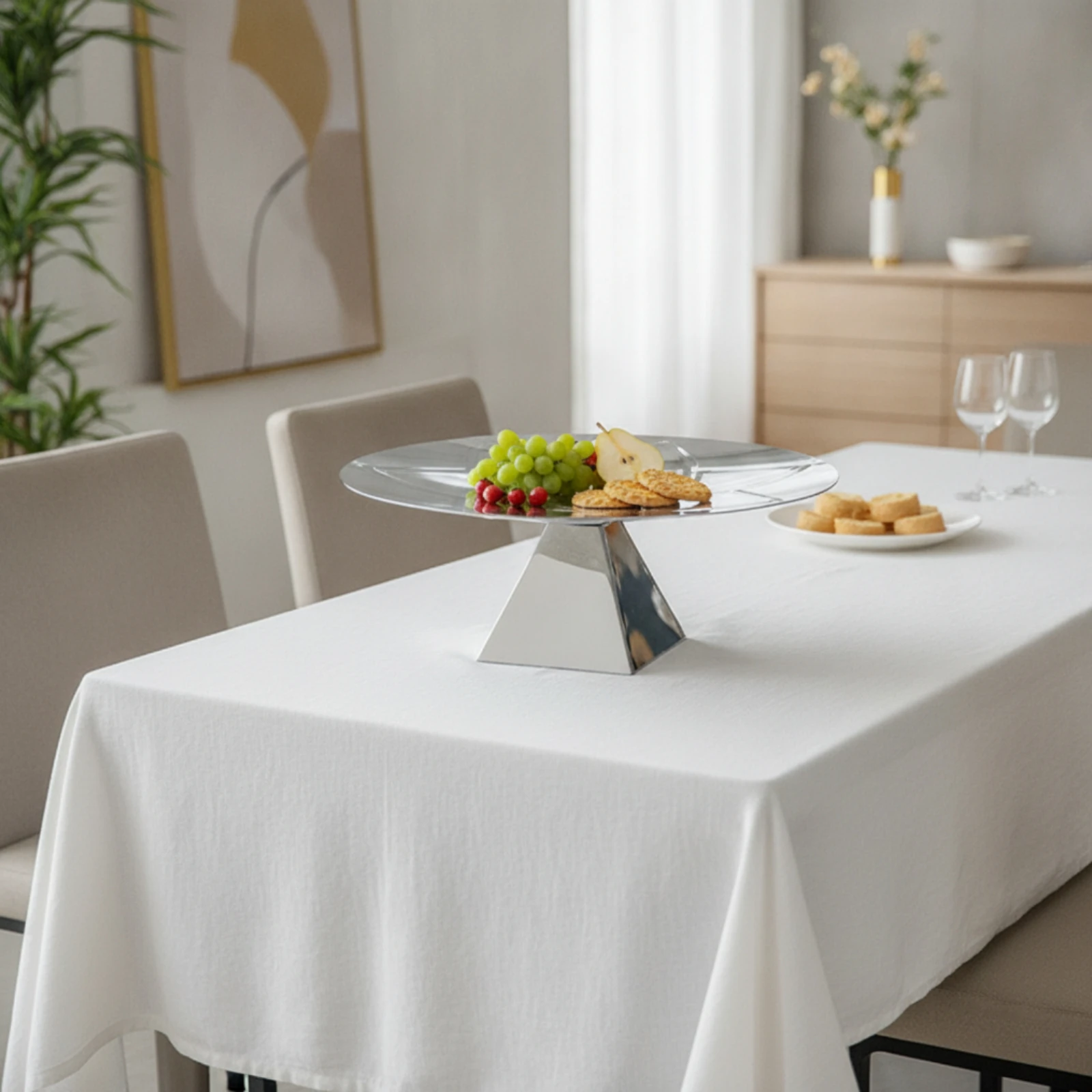 Pedestal Tray Stainless Steel Tray with Pedestal Base Serving Platter Sculptural Serveware Stylish for Home Decorators