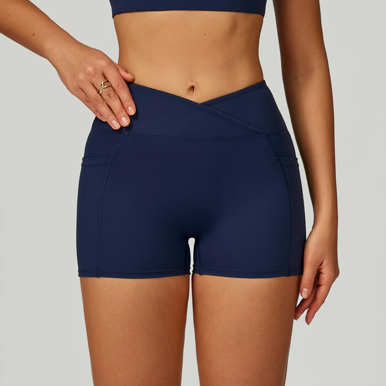 

Women Impact Shorts Fitness Sports Biker Shorts Gym Workout Yoga Seamless Leggings Cross Waist Head Yoga Shorts Outdoor sport