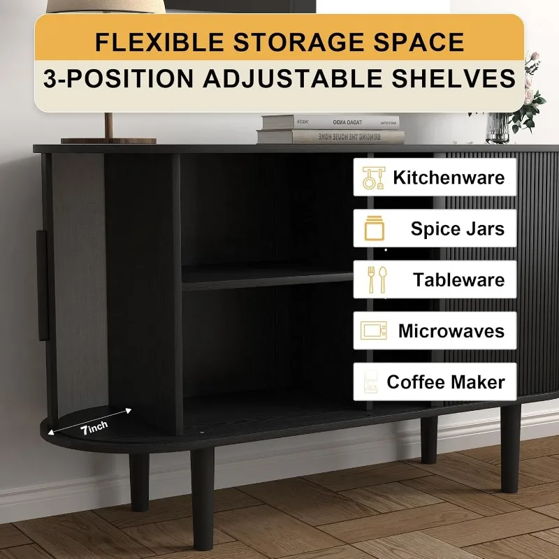 47 "sideboard, locker with locker, locker with sliding door and handle, adjustable shelf, black coffee bar control table