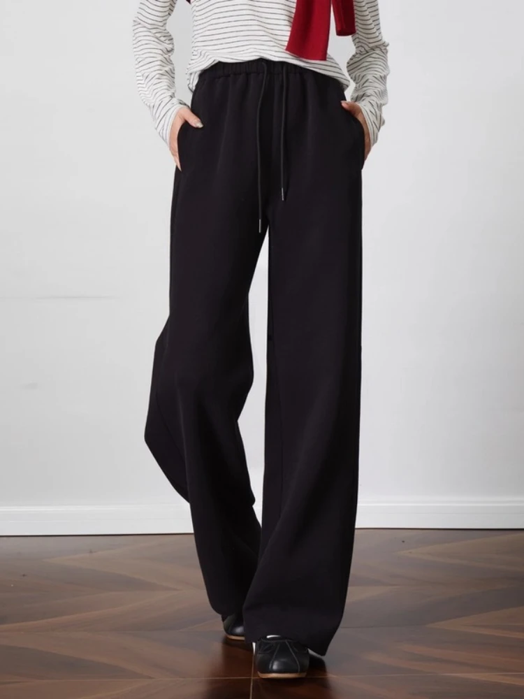 OLrain Women's Casual Pants Solid Basics Wide Leg Pants 2025 Autumn New Loose Elastic Waist Versatile Trouser Female O57QK001321