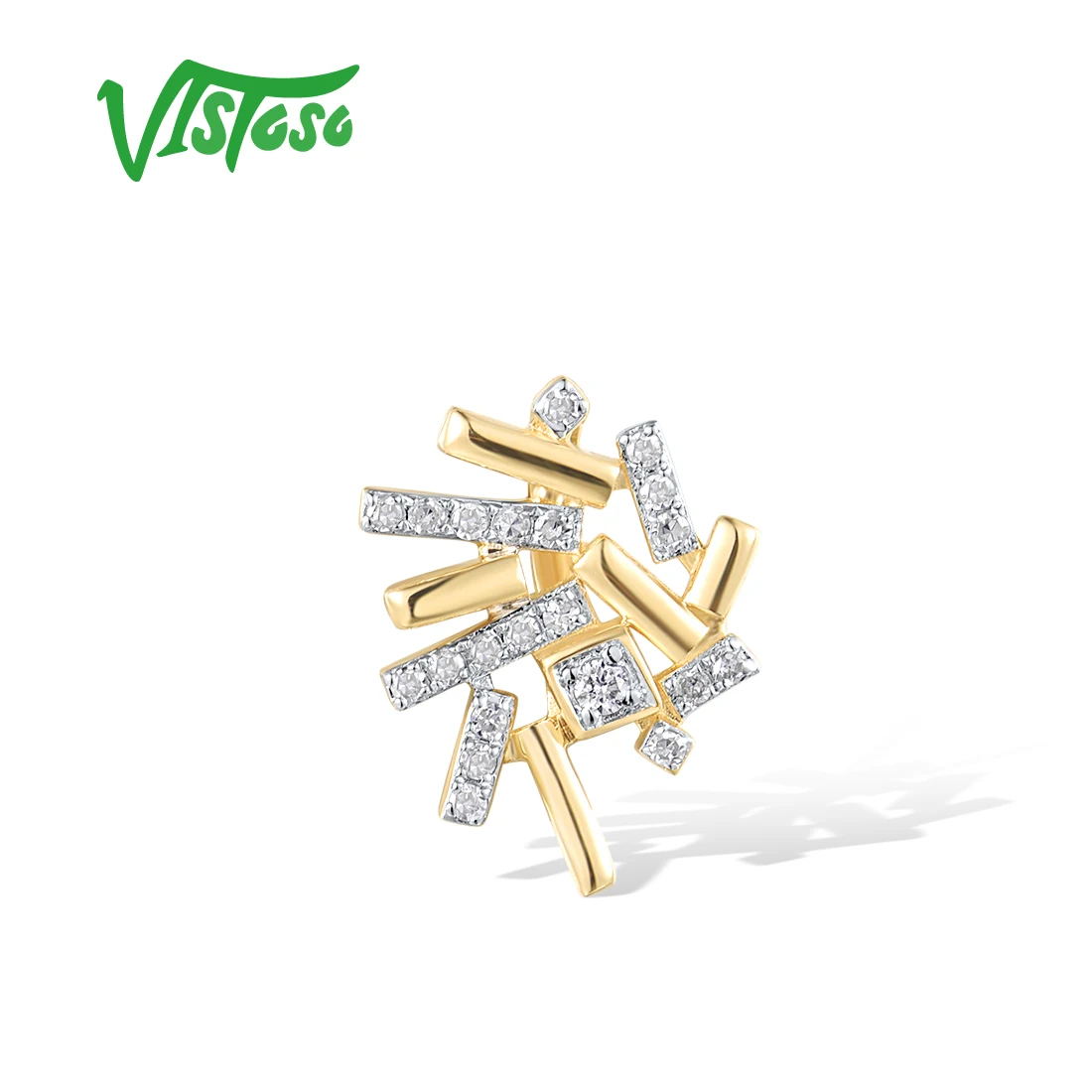 VISTOSO Genuine 14K 585 Yellow Gold Pendant For Women Sparkling Diamonds Irregular Threads Wedding Gifts Fashion Fine Jewelry