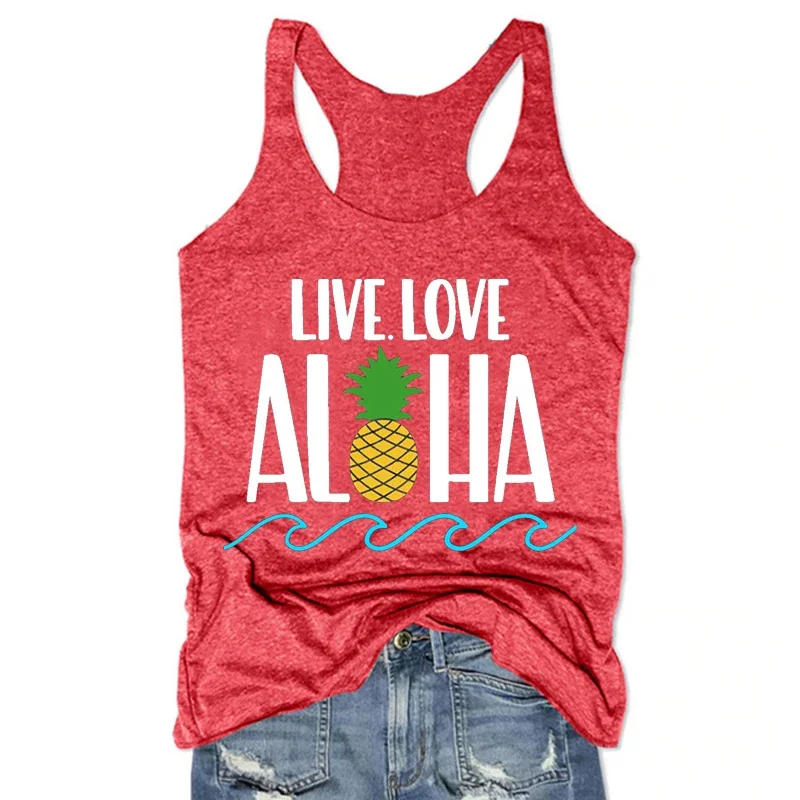 

Love Aloha Tank Top Aloha Shirt Hawaiian Womens Tops Pineapple Summer Aloha White Top Hawaii Sexy Top Casual