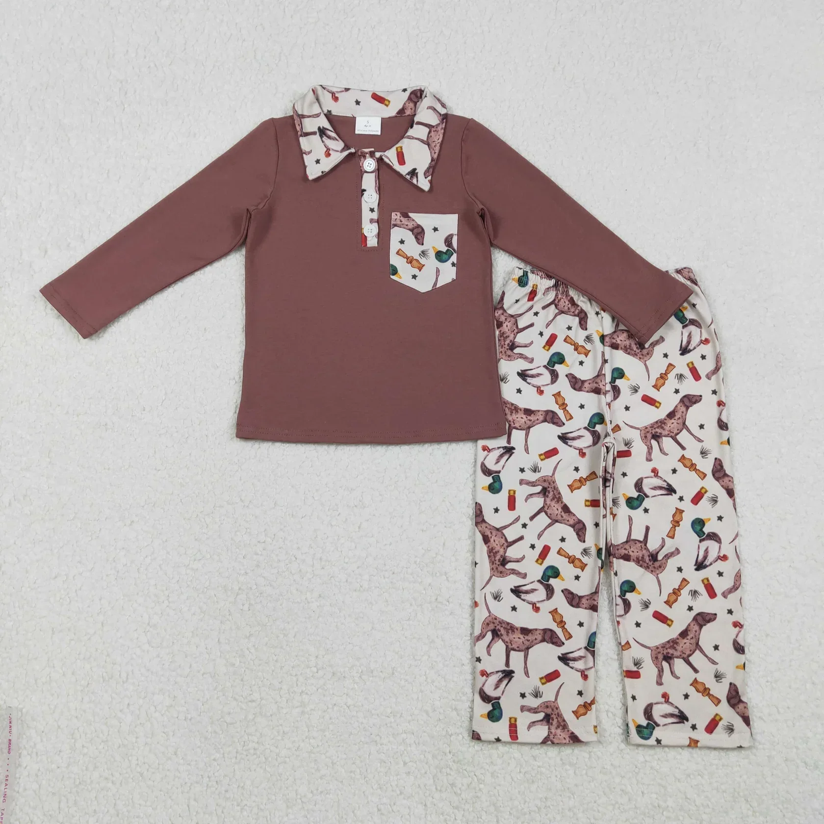 

Оптовая продажа, комплект детской одежды для мальчиков, рубашка с длинными рукавами и карманами на пуговицах, пуловер, детская одежда для мальчиков, собаки, утки, детские штаны